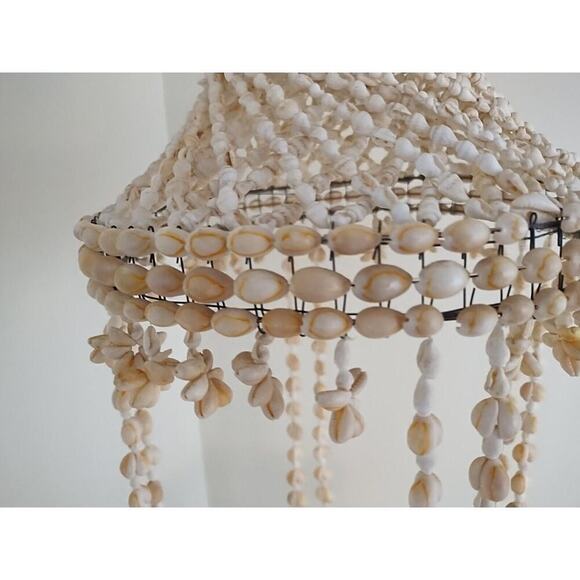 Vintage 33" Seashell Cowrie 2 Tiered Hanging Plant Holder Beach Coastal Shell - Picture 7 of 9